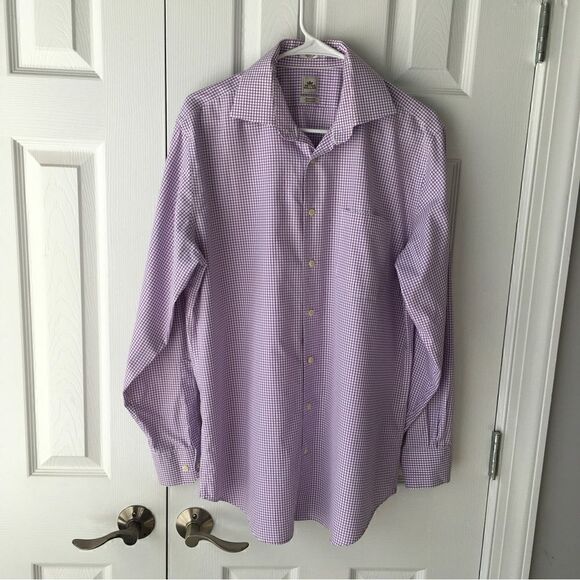 Peter Millar Nanoluxe Purple Gingham Dress Shirt Men’s 16/Long - Picture 1 of 10